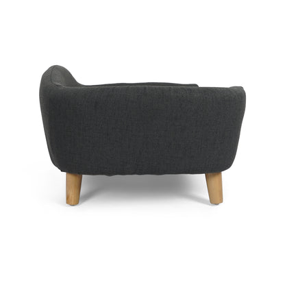 Elevated Small Dog Bed – Fabric Pet Couch with Rubber Wood Legs and Foam Cushion, Dark Gray – view 6