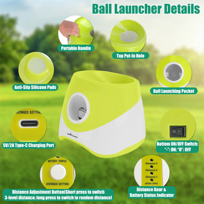 Automatic Dog Ball Launcher with 3 Distance Settings, Rechargeable, 6 Balls Included, Green – view 9