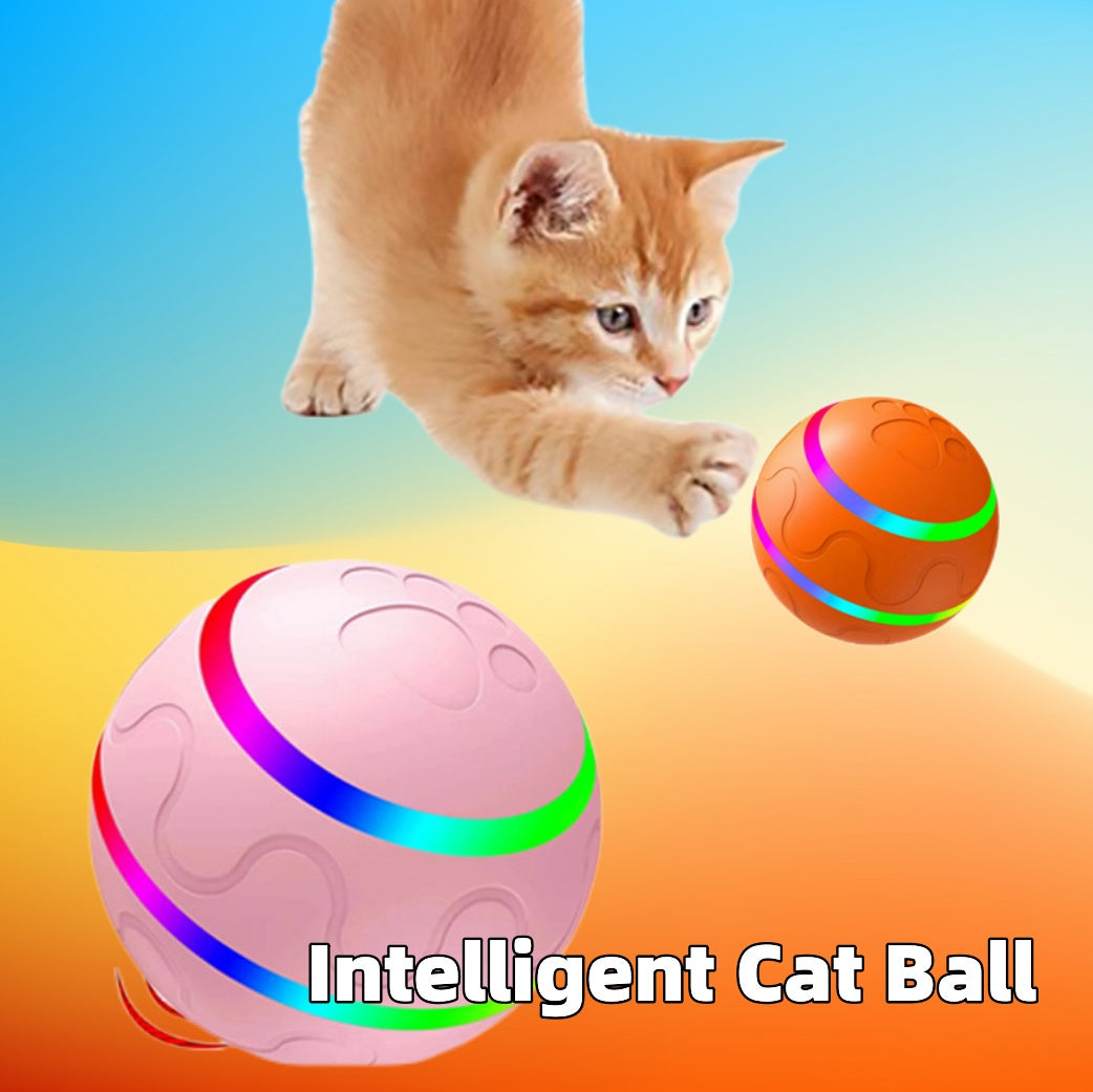Self-Rotating Rechargeable Cat Ball Toy with Auto Direction Change, Silicone and ABS