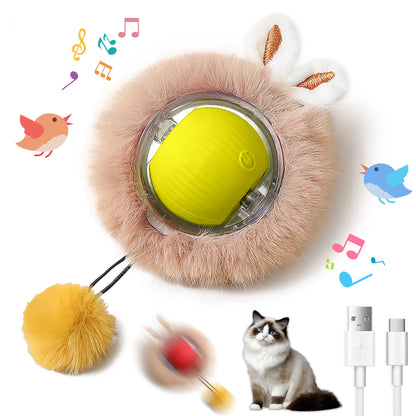 Motion-Activated Moving Cat Ball with Lights, Fluffy Tail and Bunny Ears, 3 Speed Modes