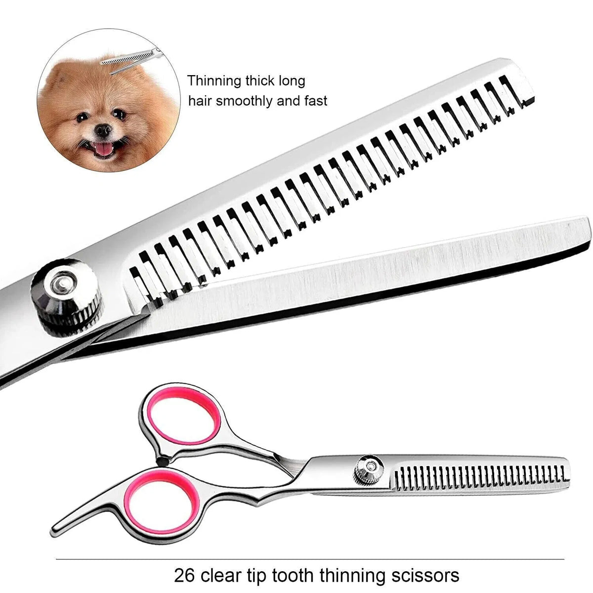 Pet Grooming Scissors Kit – Straight, Curved and Thinning Shears with Comb and Zippered Case – view 7