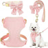 Small Dog Harness, Collar & Leash Set with Bow Tie – No-Pull Breathable Cotton, Adjustable, Pink