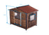 Wooden Cabin Dog House with Iron Frame – Asphalt Roof, Covered Porch, Large Dogs, Antique Brown