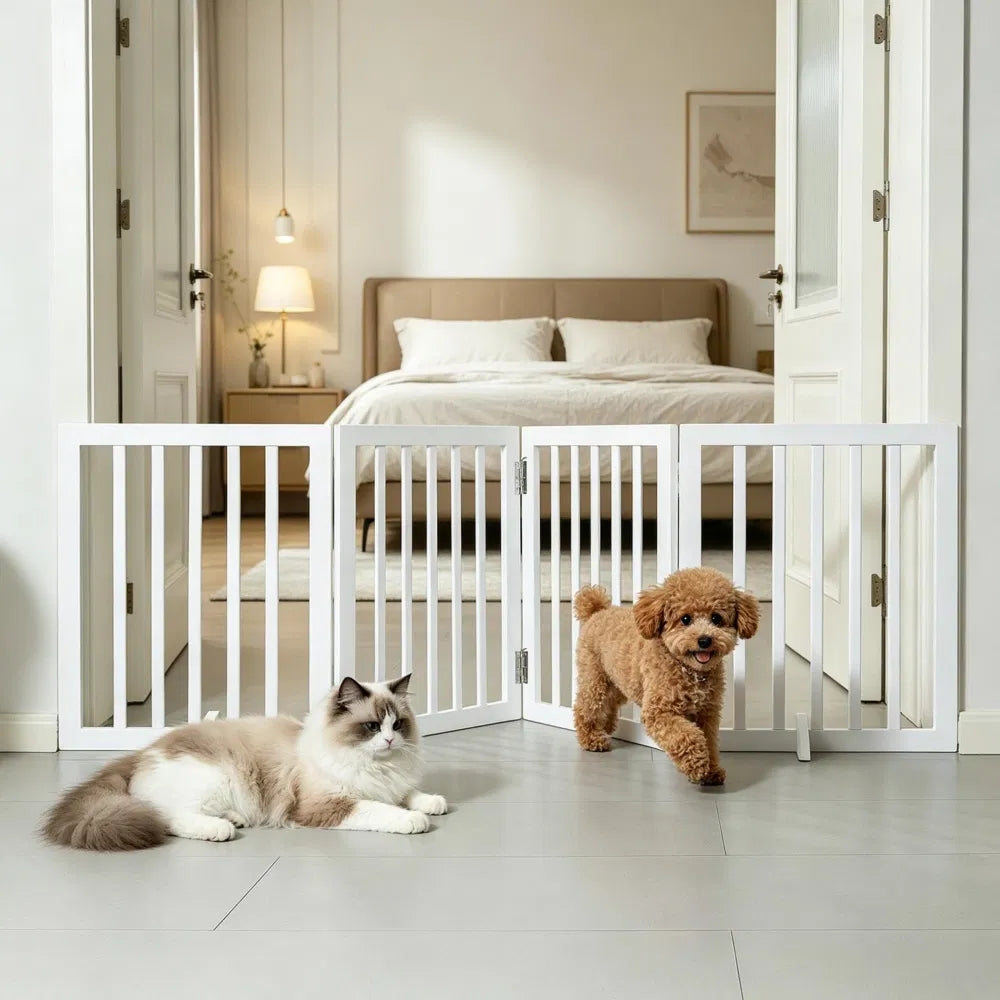Modern Foldable Pet Gate – 80.3 in Wide, Freestanding, Solid Wood Frame – view 4