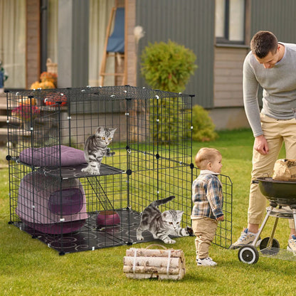 2-Tier Cat Cage Playpen – Indoor Iron Mesh Kennel with Ladder and 2 Doors, 28 x 28 x 28 in, Black – view 9