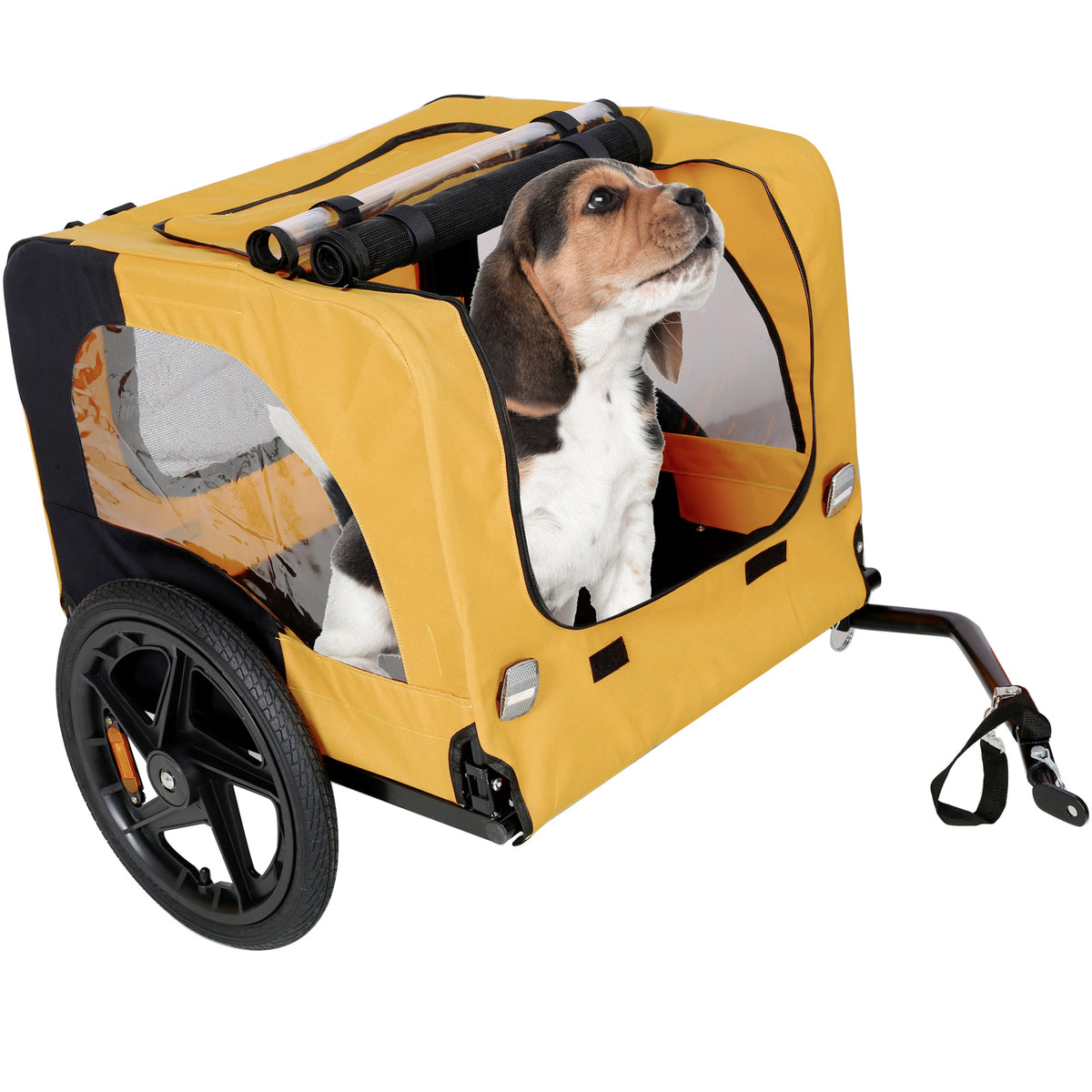 2-in-1 Dog Bike Trailer &amp; Stroller – Heavy-Duty Foldable Pet Carrier with 16" Wheels, Yellow – view 7