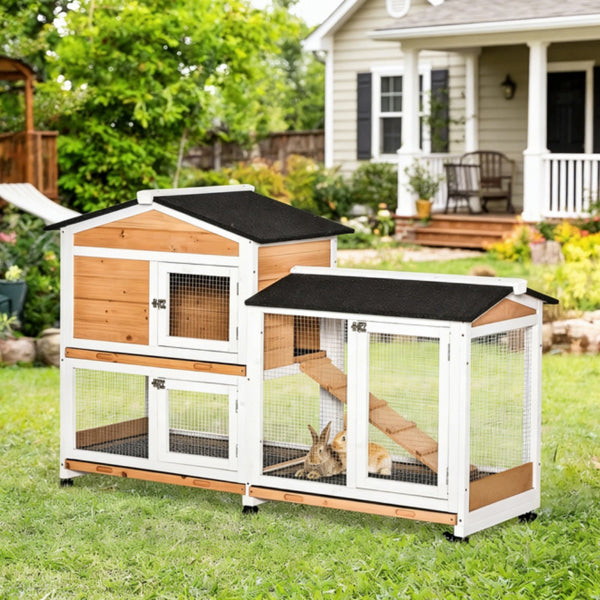 Outdoor Wooden Rabbit Hutch on Wheels – Ramp, Pull-Out Trays, Asphalt Roof, for 1–3 Rabbits – view 6