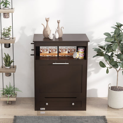 Pet Feeder Station Storage Cabinet with Pull-Out Bowl Drawer, Shelf &amp; Leash Hooks, Brown – view 7