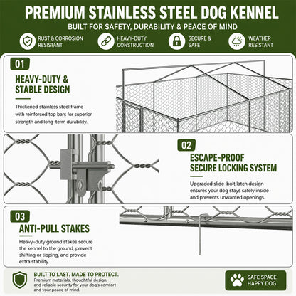 Large Outdoor Dog Kennel with Canopy – Galvanized Steel, Waterproof Roof, Feeding Bowls, 15 x 10 Ft – view 9