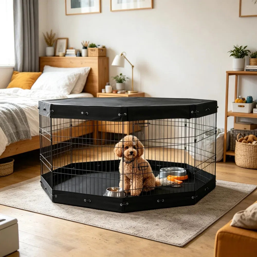 8-Panel Octagon Dog Playpen with Top Cover &amp; Mat – 30 in High, Medium Dogs – view 6