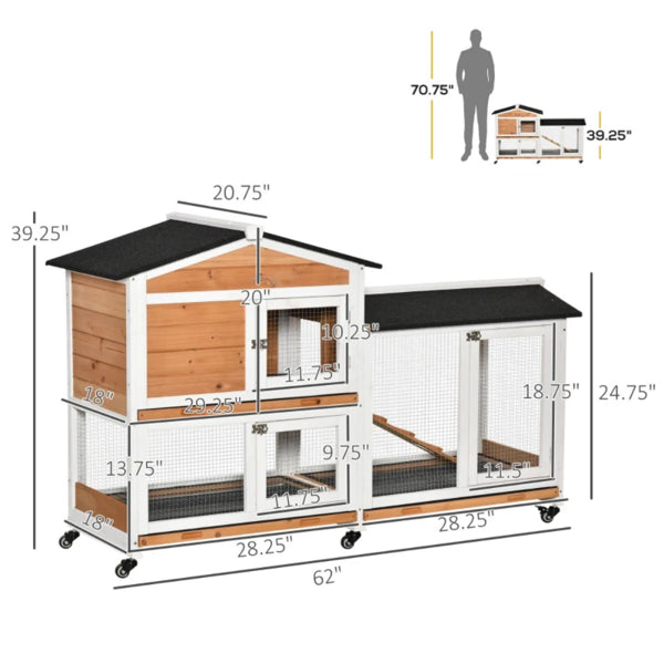 Outdoor Wooden Rabbit Hutch on Wheels – Ramp, Pull-Out Trays, Asphalt Roof, for 1–3 Rabbits – view 2