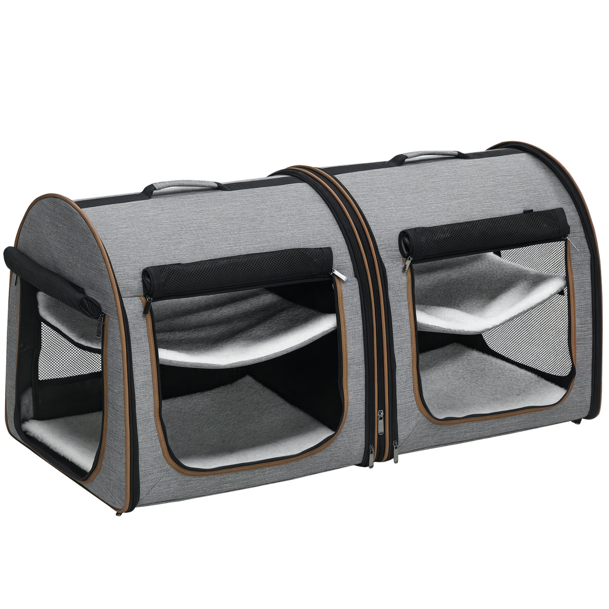 39" Double Cat Carrier with Divider – Foldable Soft-Sided Pet Crate, 2 Compartments, Light Gray – view 9