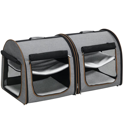 39" Double Cat Carrier with Divider – Foldable Soft-Sided Pet Crate, 2 Compartments, Light Gray – view 9
