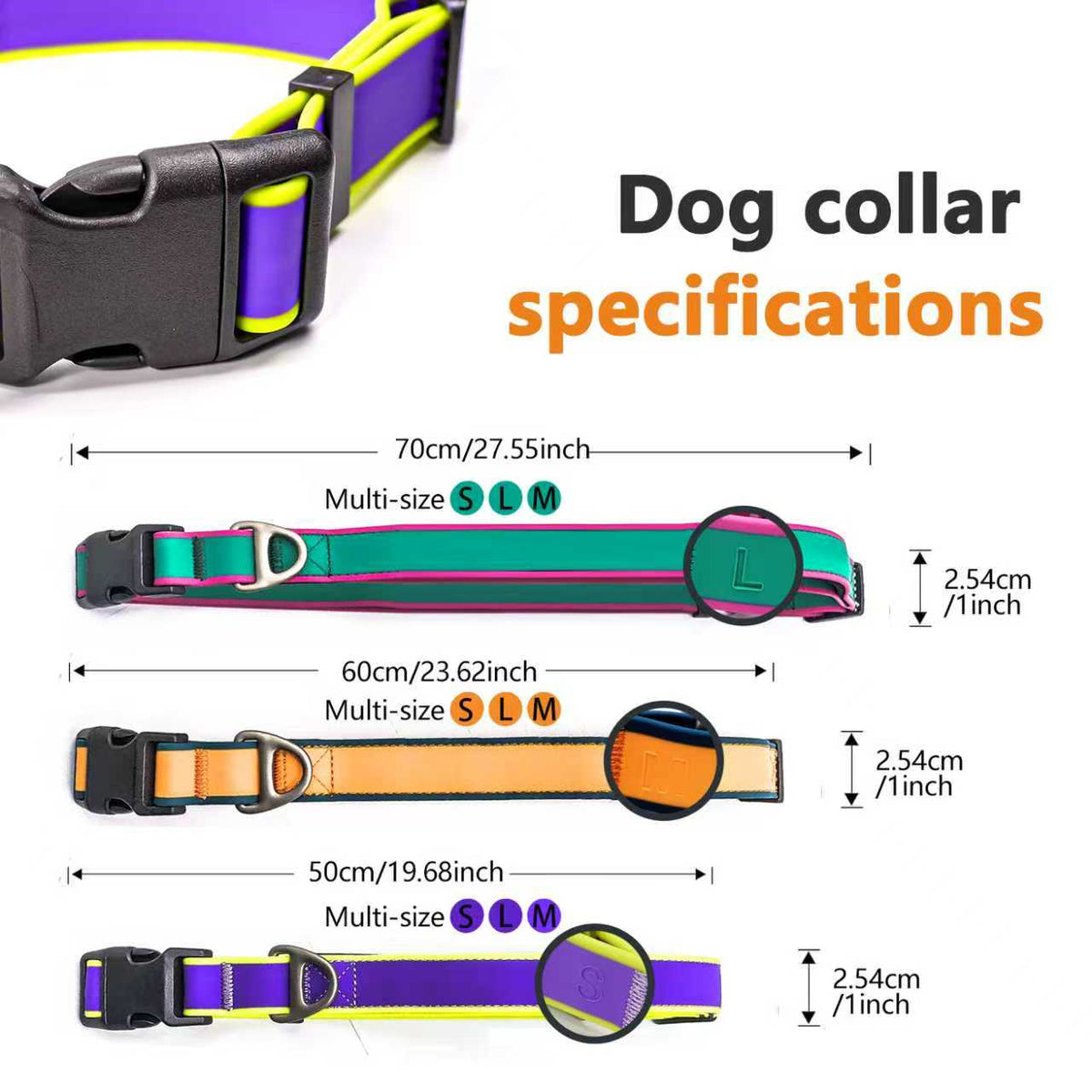 Tactical Dog Collar for Working Dogs – Waterproof, Wear-Resistant, Green, Purple or Orange, 3 Sizes – view 3