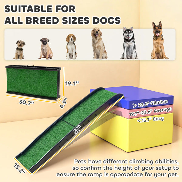 Folding Dog Ramp for Cars – 61 in Non-Slip Grass Surface, Holds 198 lbs, Black &amp; Green – view 3