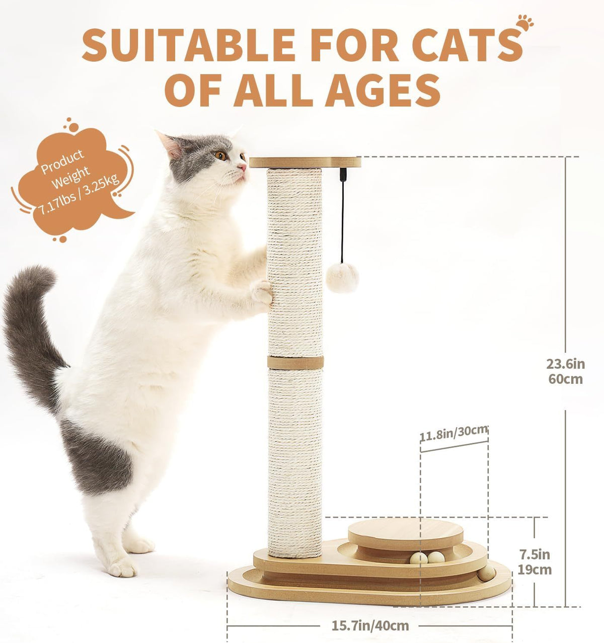 Sisal Cat Scratching Post with 3-Level Ball Track Toy and Top Ball for Indoor Cats – view 10