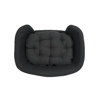 Elevated Small Dog Bed – Fabric Pet Couch with Rubber Wood Legs and Foam Cushion, Dark Gray – view 8