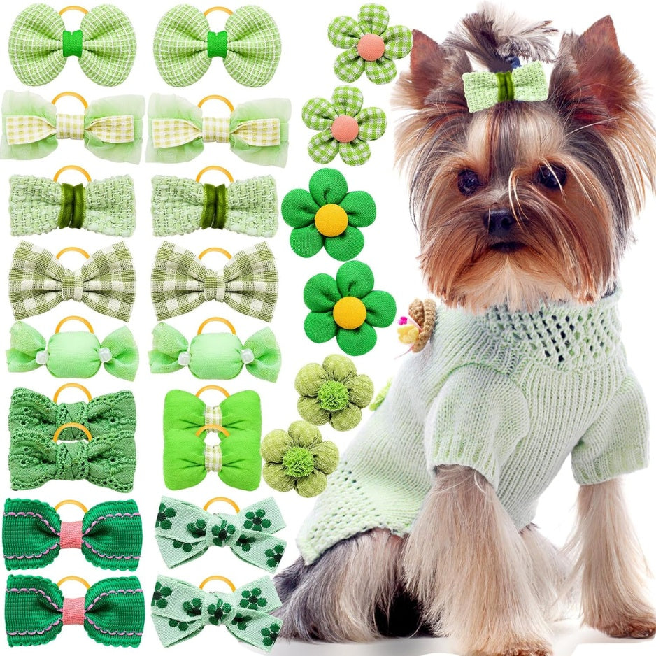 Dog Hair Bows with Rubber Bands 20-Pack – Handmade Rhinestone &amp; Pearl Puppy Bows for Small &amp; Medium Dogs – view 6
