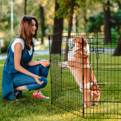 8-Panel Foldable Metal Dog Playpen with Bottom Mat – Full-Height Door, 30-Inch, Black – view 6