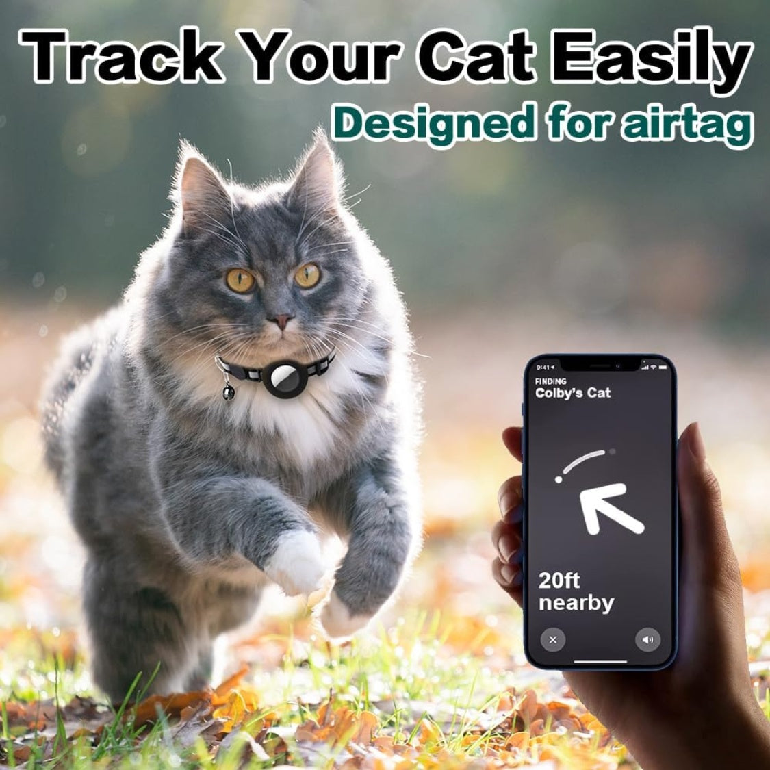 Breakaway Cat Collar with Tracker Holder – Reflective Nylon, Waterproof Case, Adjustable 8.7–13.8 in, Black – view 5