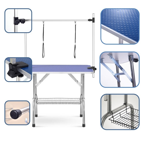Folding Pet Grooming Table, 36 Inch – Stainless Steel Legs, Adjustable Arm &amp; Basket, Blue – view 6