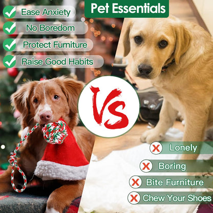 Christmas Rope Dog Chew Toys 5-Piece Set, Red, Green and White Cotton Knots and Ball – view 5