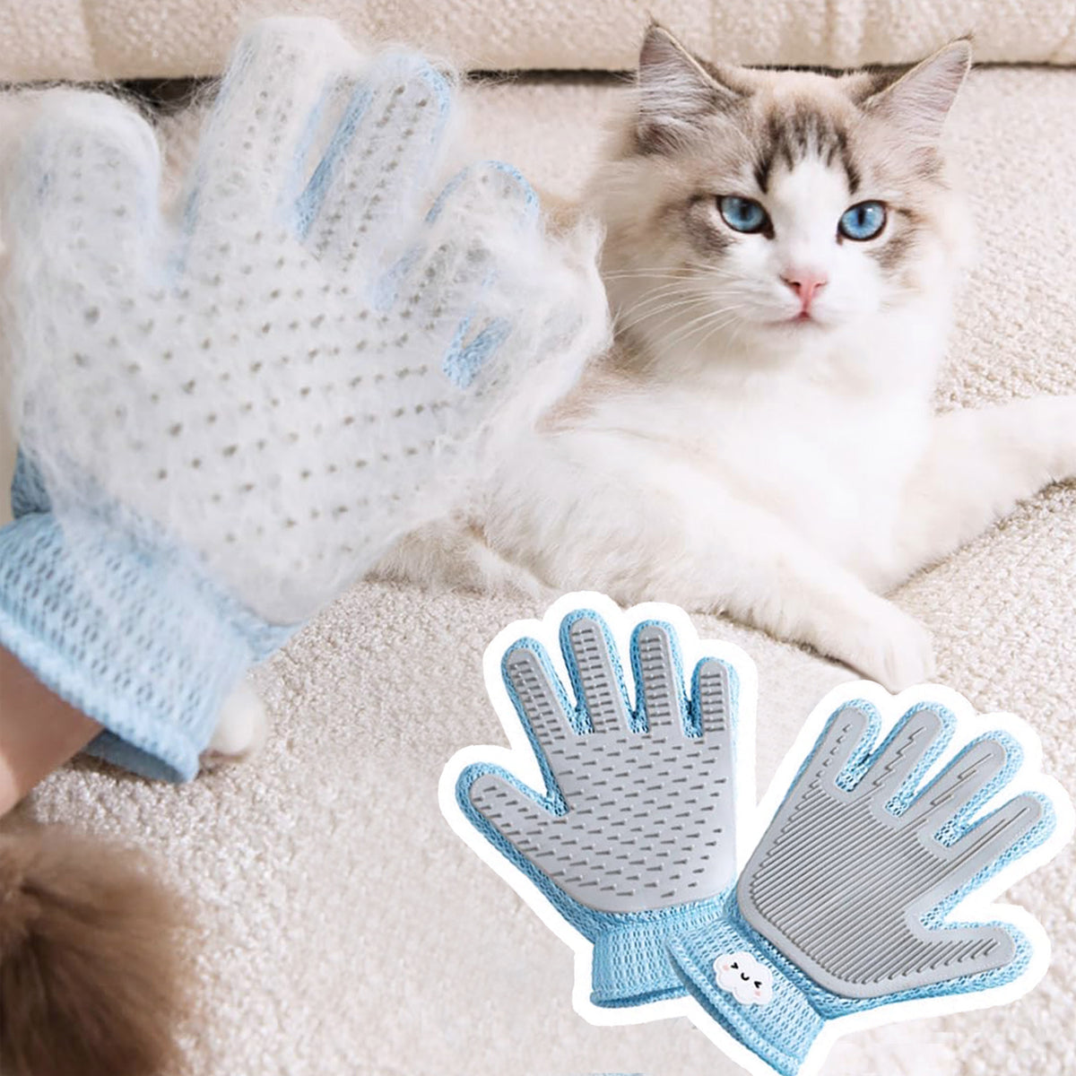 Double-Sided Pet Grooming Glove – Silicone Deshedding Mitt with Lint Removal Side, Blue – view 2