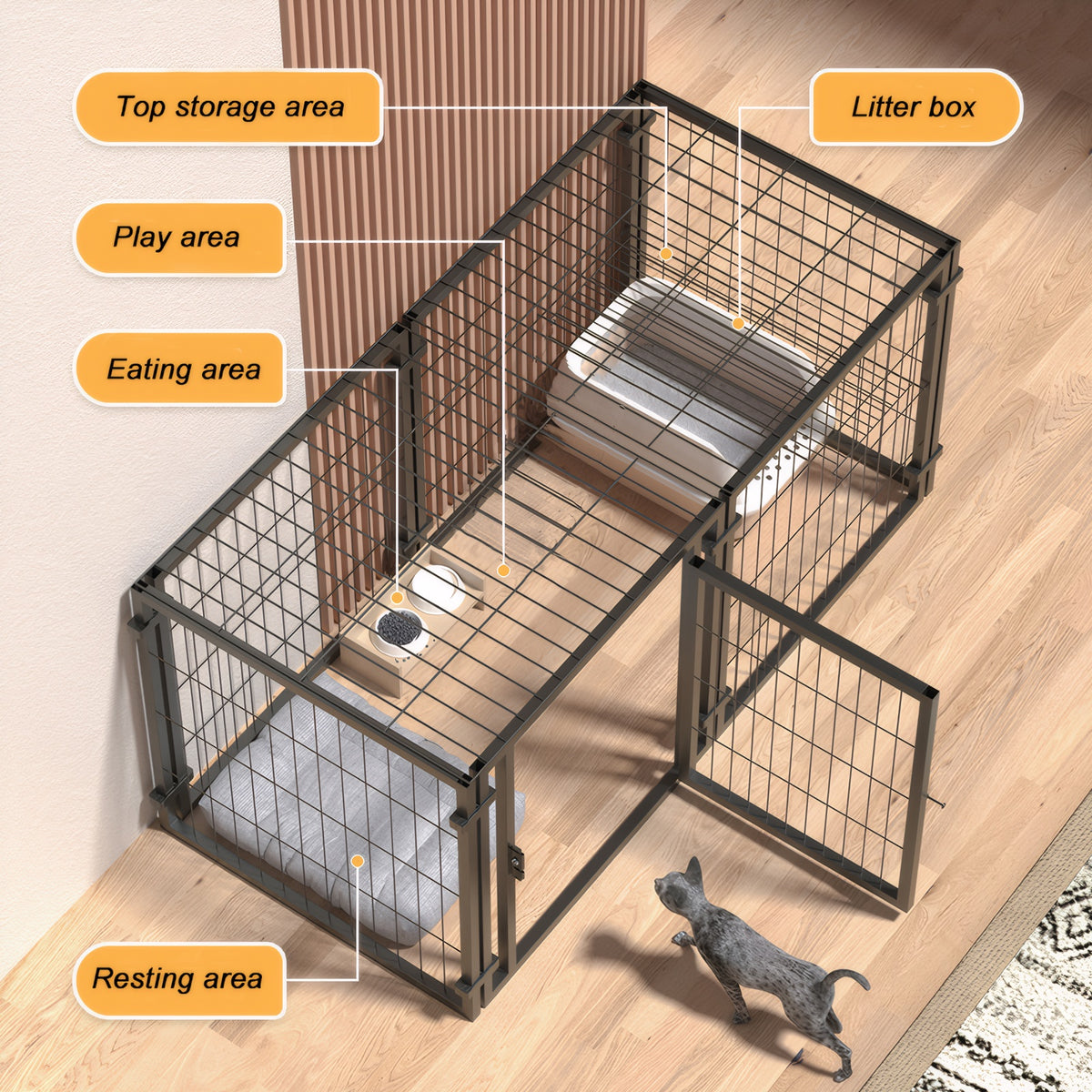 Metal Dog Crate Playpen – Indoor/Outdoor Pet Kennel, Easy Assembly, 47.2 x 23.6 x 23.6 in, Black – view 7