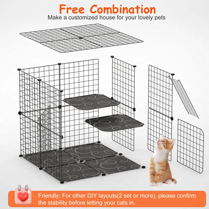 2-Tier Cat Cage Playpen – Indoor Iron Mesh Kennel with Ladder and 2 Doors, 28 x 28 x 28 in, Black – view 8
