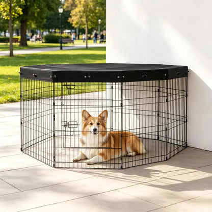 8-Panel Octagon Dog Playpen with Top Cover – 30 in High, Easy to Clean