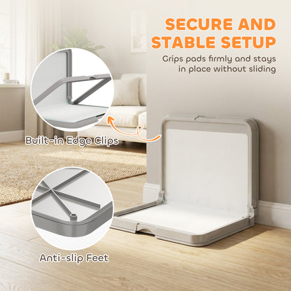 Foldable Dog Pee Pad Holder – 33.9 x 24.4 in Tray with Splash Wall &amp; 3 Pads, Gray – view 5