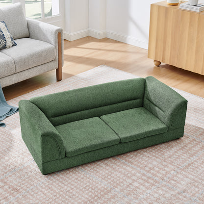Oversized Linen Dog Sofa – Curved Armrests, Raised Frame, Thick Cushion, for Large Dogs, Olive Green – view 5