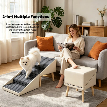2-in-1 Foldable Dog Stairs and Ottoman – 4-Step Pet Steps for Bed and Couch, Anti-Slip, Beige – view 4