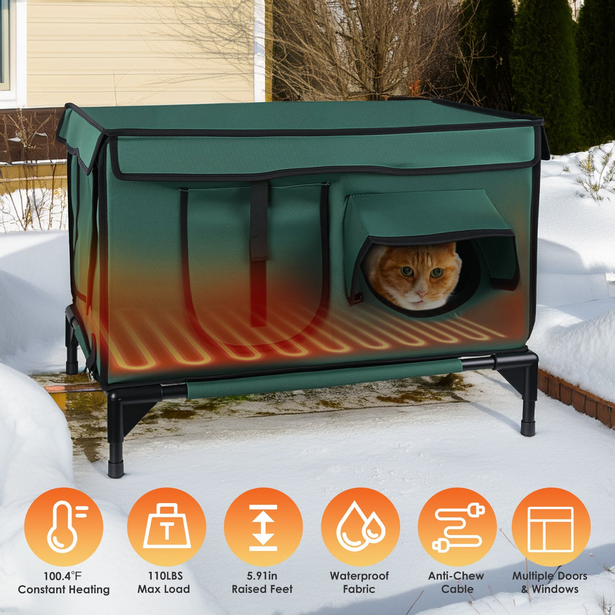 Heated Outdoor Cat House – Waterproof Insulated Cat Shelter with Heating Pad for Winter – view 9