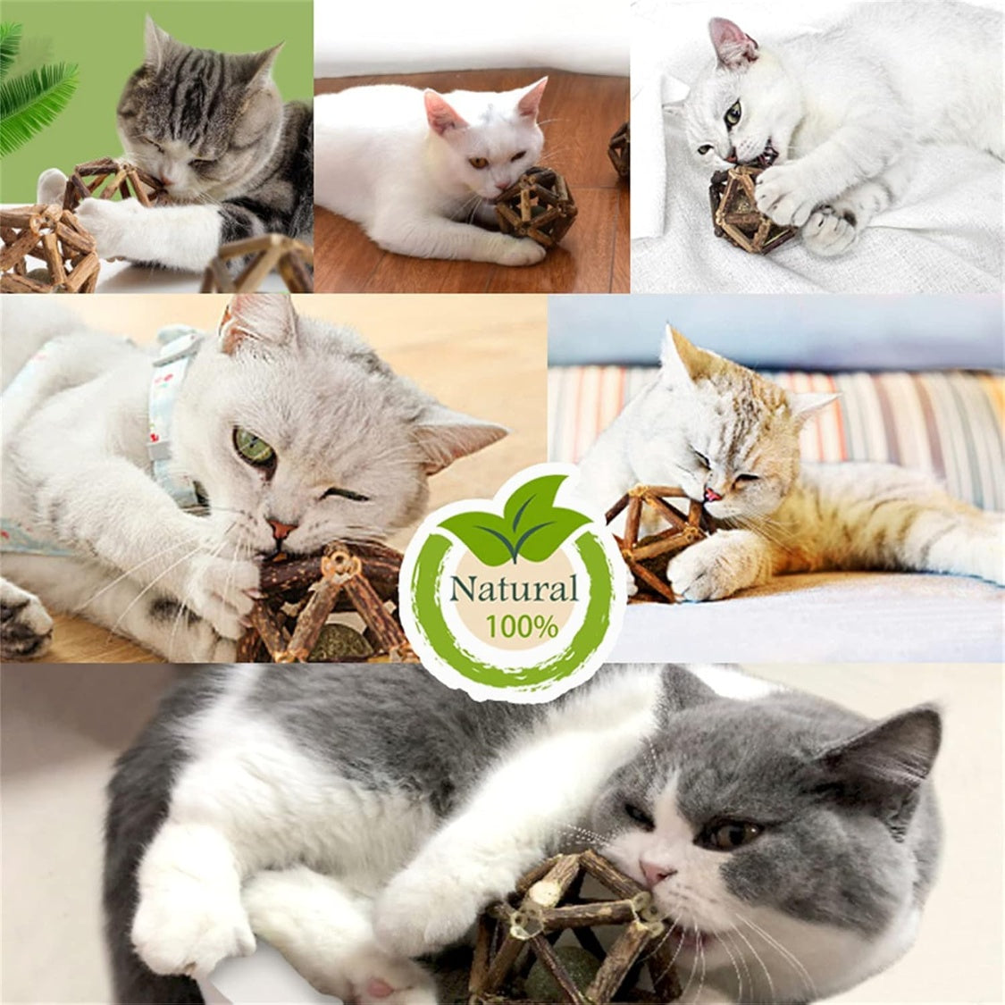 Silvervine Stick, Catnip Ball and Bell Ball Cat Chew Toy, Hand-Woven Natural Plant – view 3