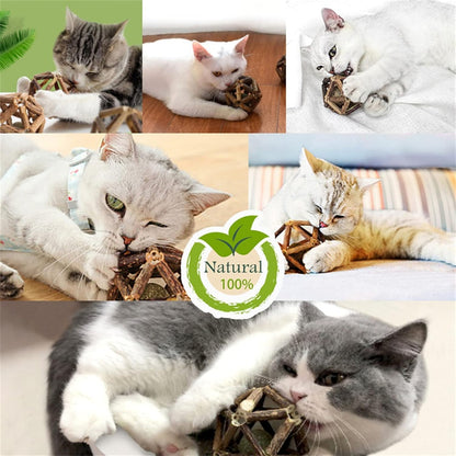 Silvervine Stick, Catnip Ball and Bell Ball Cat Chew Toy, Hand-Woven Natural Plant – view 3