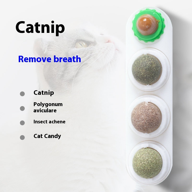 Wall-Mounted Rotating Catnip and Silvervine Ball Cat Toy, 3-in-1 Stick-On Lick Ball – view 8