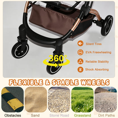 2-in-1 Foldable Pet Stroller – Detachable Carrier, 4 Wheels, Sun Canopy, Khaki – view 10