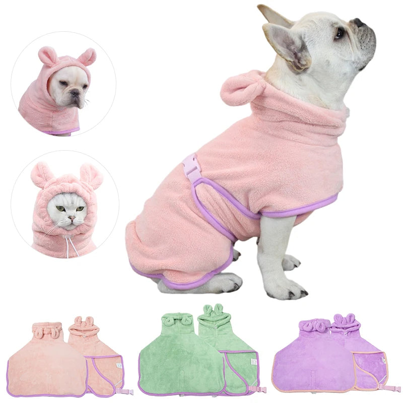 Quick-Dry Microfiber Dog Bathrobe Towel with Hood