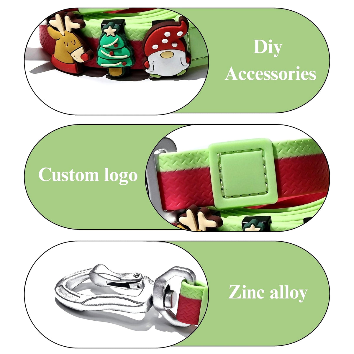 Two-Tone Embossed Dog Leash Set with 3 DIY Charms – Waterproof PVC, 15, 20 &amp; 25 mm, Red, Green or Pink – view 5