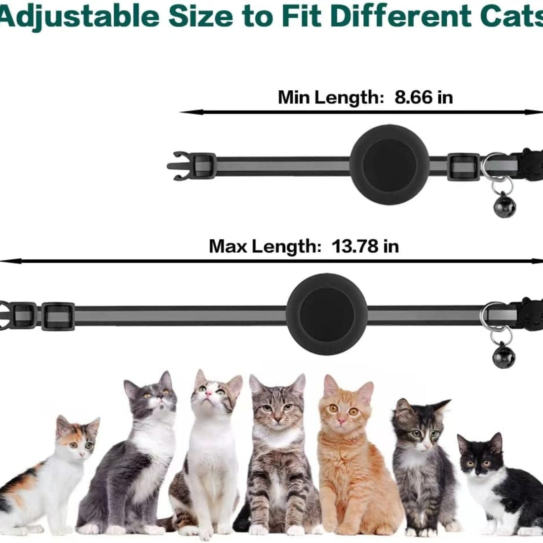 Breakaway Cat Collar with Tracker Holder – Reflective Nylon, Waterproof Case, Adjustable 8.7–13.8 in, Black – view 2