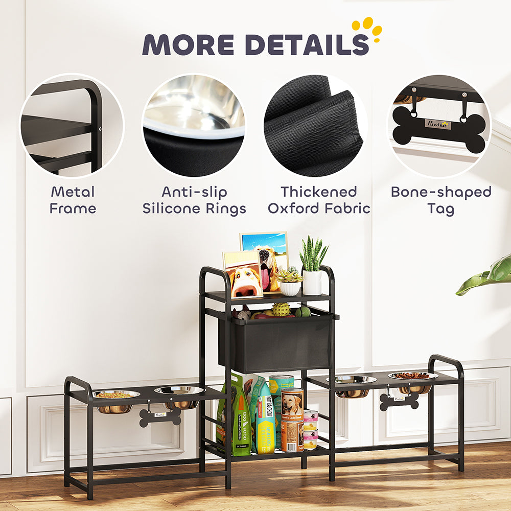 Adjustable Elevated Dog Feeding Station with 4 Stainless Steel Bowls, Drawer &amp; Shelves – view 9