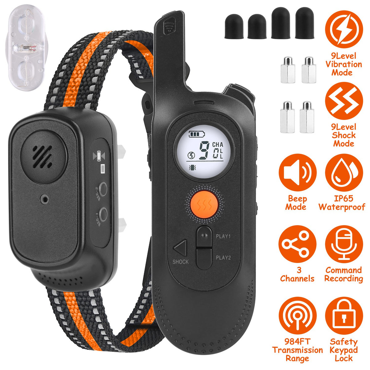 Remote Dog Training Collar with Voice Recording &amp; Keypad Lock – 984 ft, 3 Channels, Rechargeable