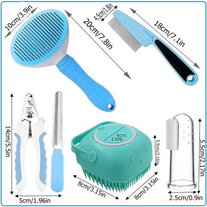 7-Piece Pet Grooming Kit – Self-Cleaning Slicker Brush, Flea Comb, Nail Clipper and Bath Brush – view 2