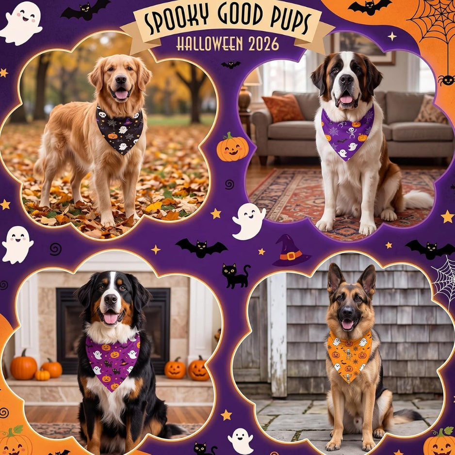 Halloween Dog Bandanas Bulk 50-Pack – 10 Designs, Pumpkin, Ghost &amp; Bat Triangle Scarves for Large Dogs – view 2