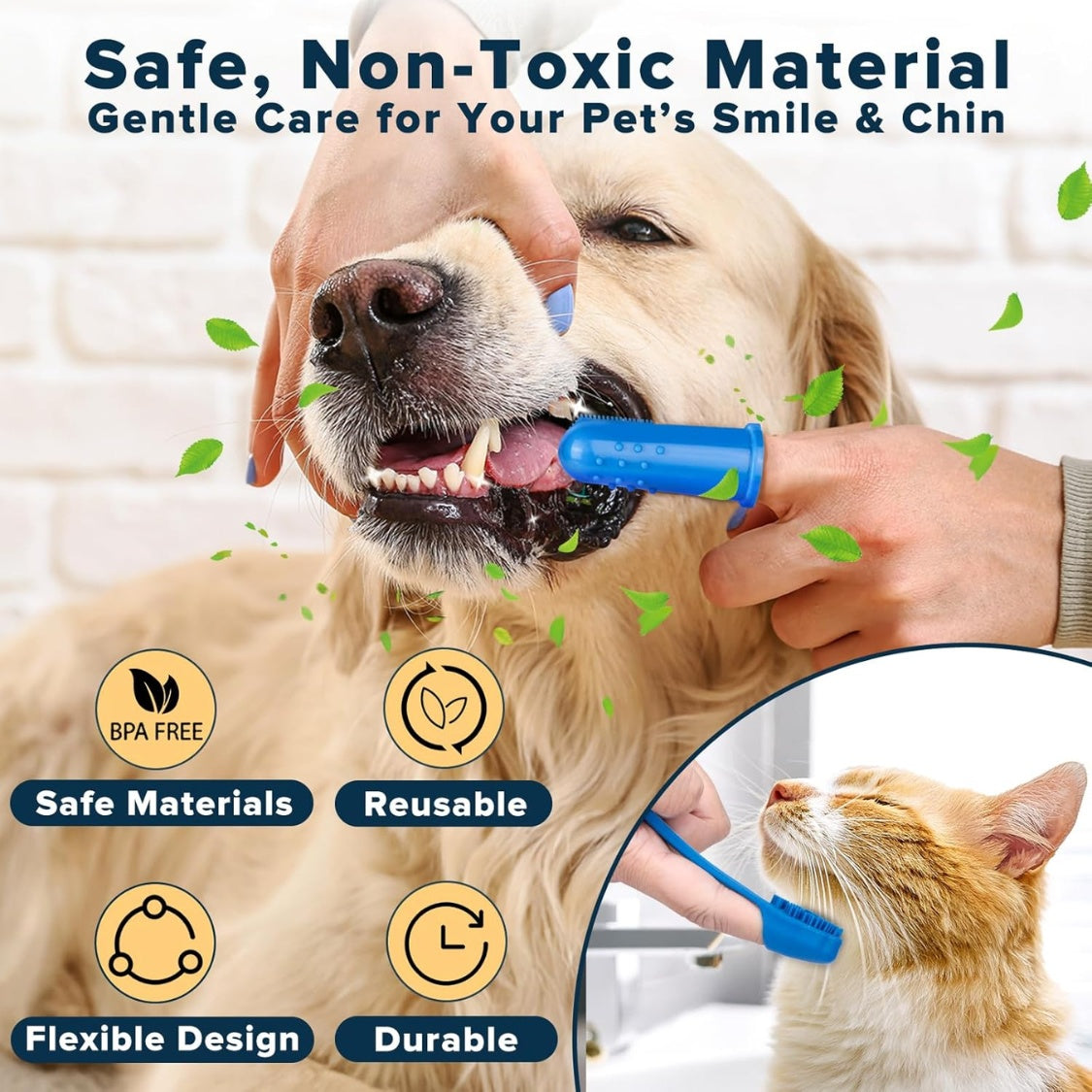 6-Piece Silicone Pet Bath Kit with Grooming Gloves, Bath Brushes &amp; Finger Toothbrushes, Blue – view 4