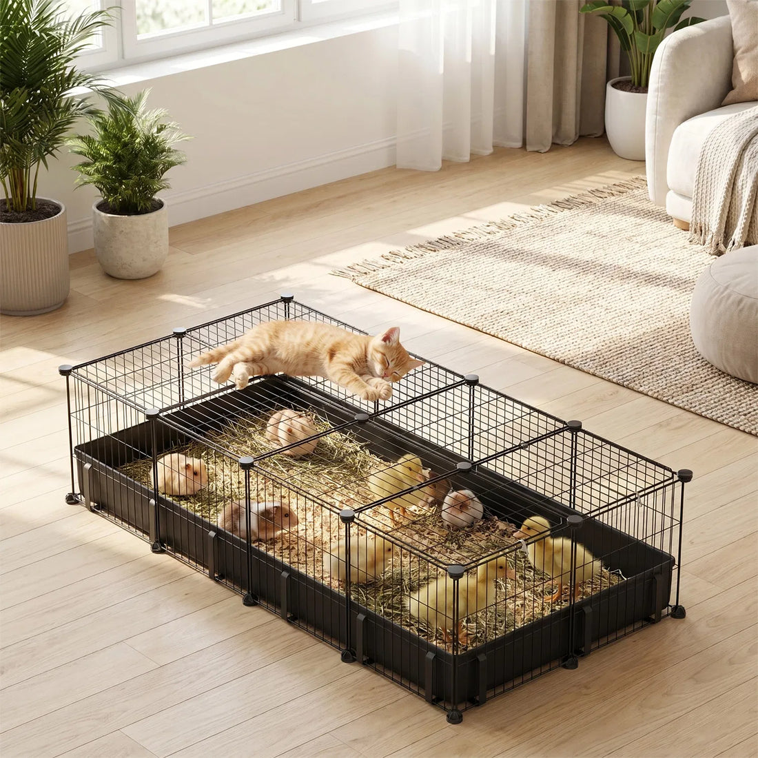 DIY Metal Small Animal Playpen with 20 Panels and Waterproof Floor Mat, Black – view 2