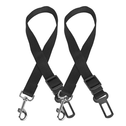 Dog Seat Belt 2-Pack with Swivel Carabiner – Adjustable Nylon Car Safety Lead for Dogs &amp; Cats, Black