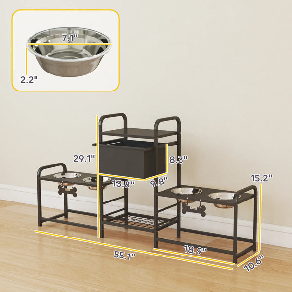 Dog Bowl Feeding Station with Built-In Pet Supply Storage