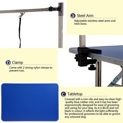 Folding Pet Grooming Table, 36 Inch – Stainless Steel Legs, Adjustable Arm &amp; Basket, Blue – view 5